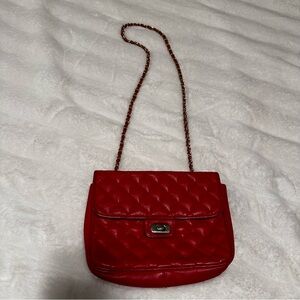 Woman’s Borelli Red Quilted Leather Crossbody Bag with Chain Strap